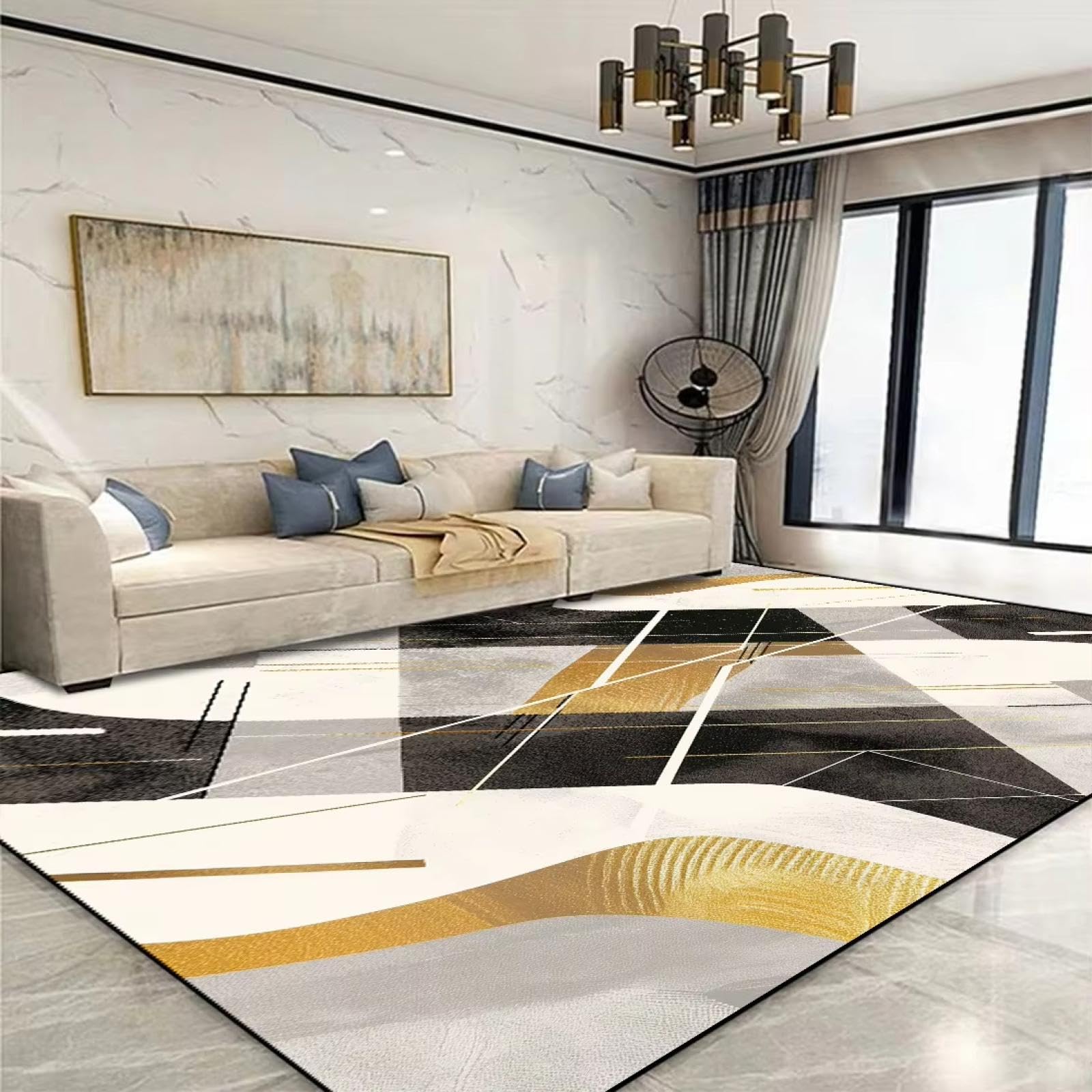 Alfombra moderna geométrica con detalles dorados de alta calidad