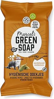 Marcel's Green Soap Hygienische Feuchttücher - Biologisch abbaubare Tücher - Sandelholz & Kardamom - Auf Pflanzenbasis - Umweltfreundliche Reinigungstücher - Packung mit 60 Stück