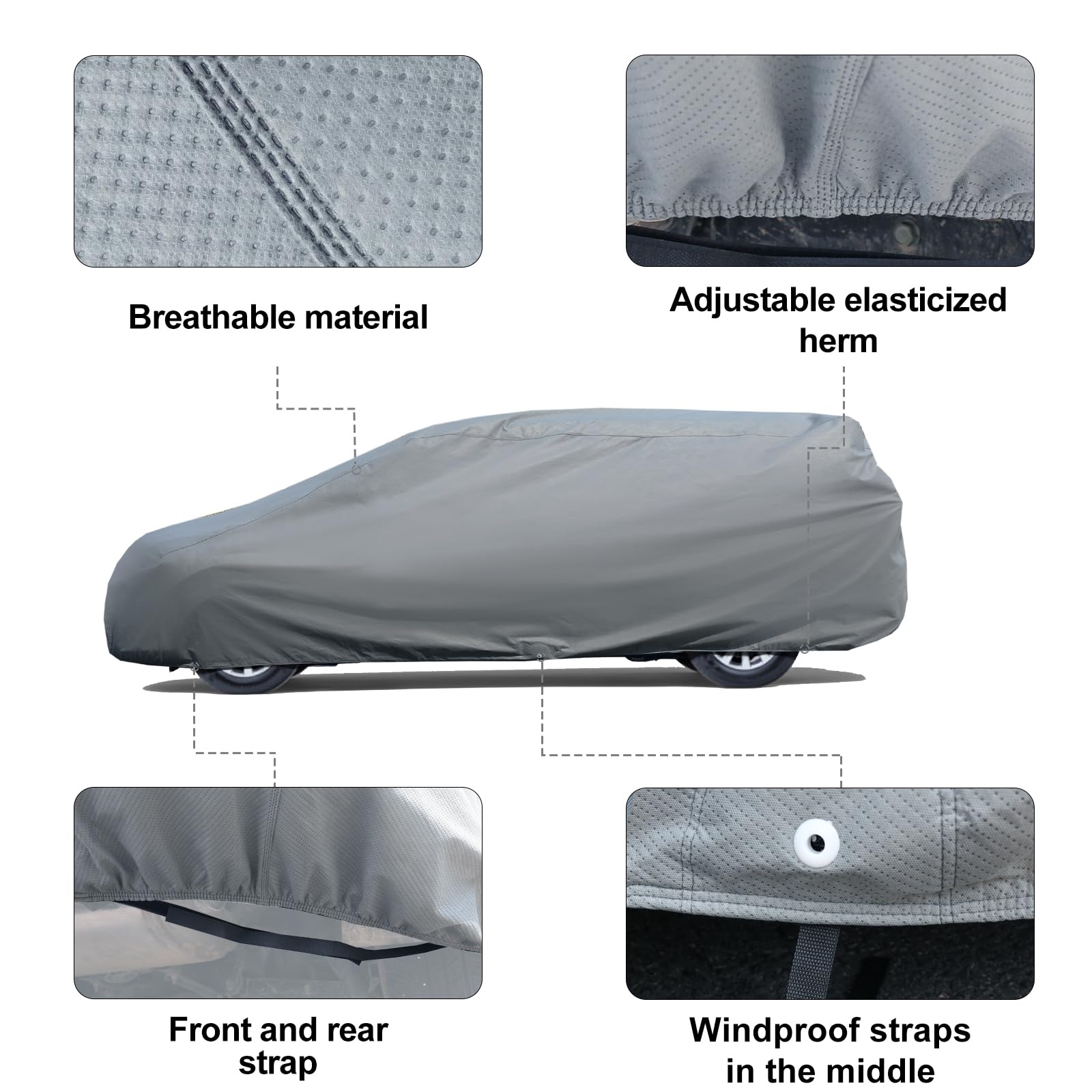Leader Accessories Aggiornata Universale Telo Copriauto Impermeabile Antigraffio da Interno e Esterno,Telo Auto Traspirante Pieghevole,Telo Copertura per Hatchback,445x178x152cm Grigio | Adatto a hatchback standard (445x178x152cm), impermeabile, traspiran
