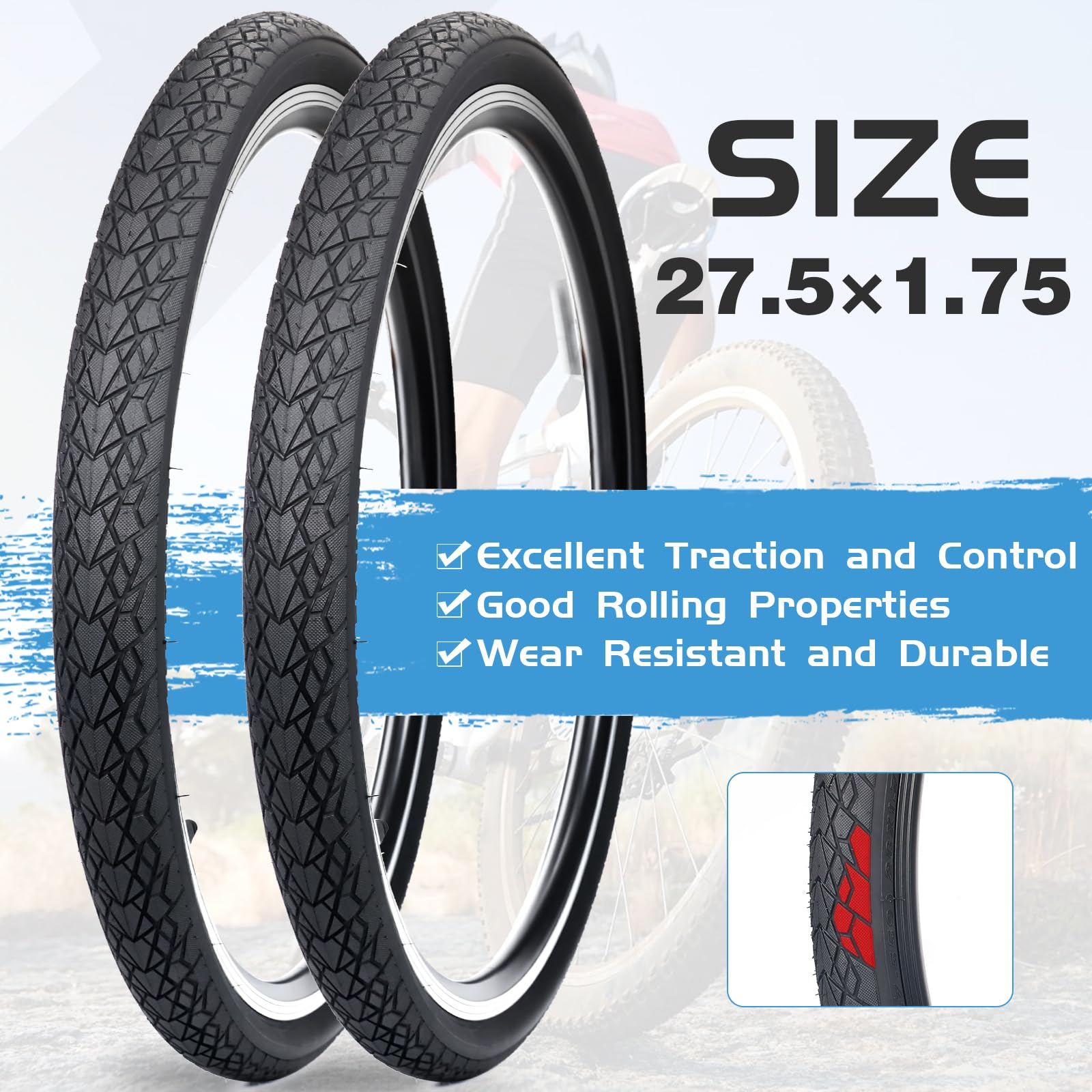 ZUKKA Pneumatico per bici 20 x 1,75/20 x 2,125/24 x 1,75/26 x 1,75/27,5 x 1,75 pollici pneumatico di ricambio per mountain bike cruiser bici