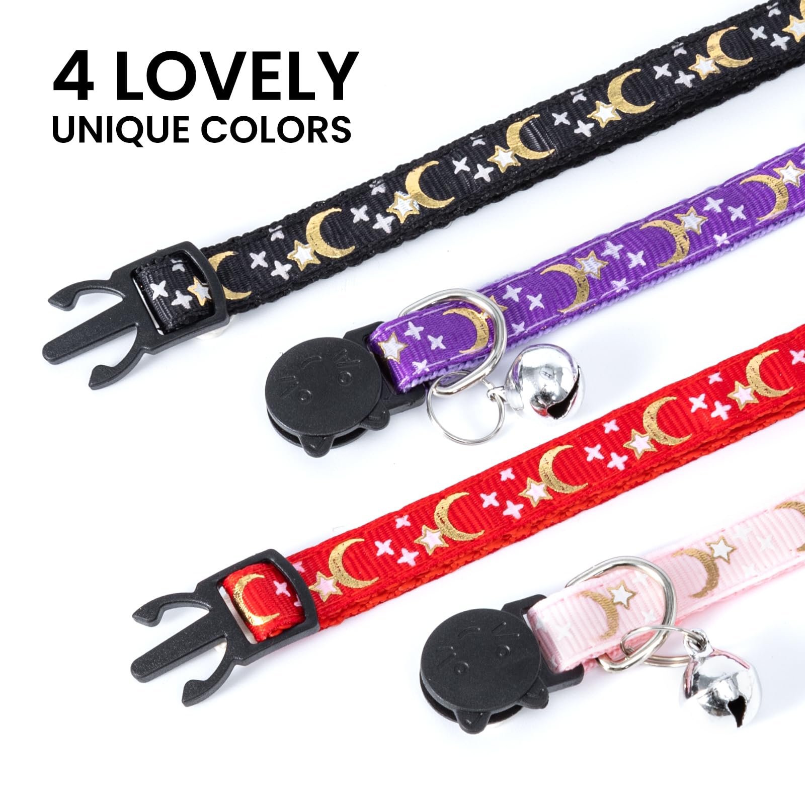 Cat Collar with Moon & Stars, Quick Release for Safety Includes Bell for Sound Durable & Stylish for Cats & Kittens, Comfortable Fit - Image 2