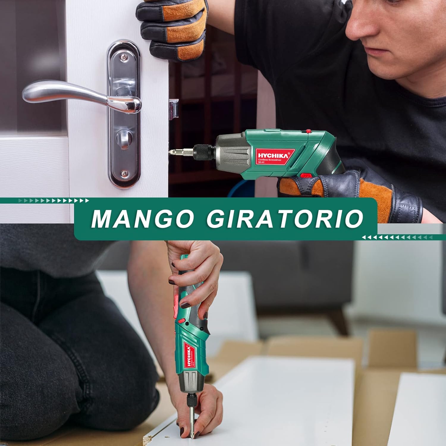 User adjusting the screwdriver handle to a pistol grip for easier access in tight spaces