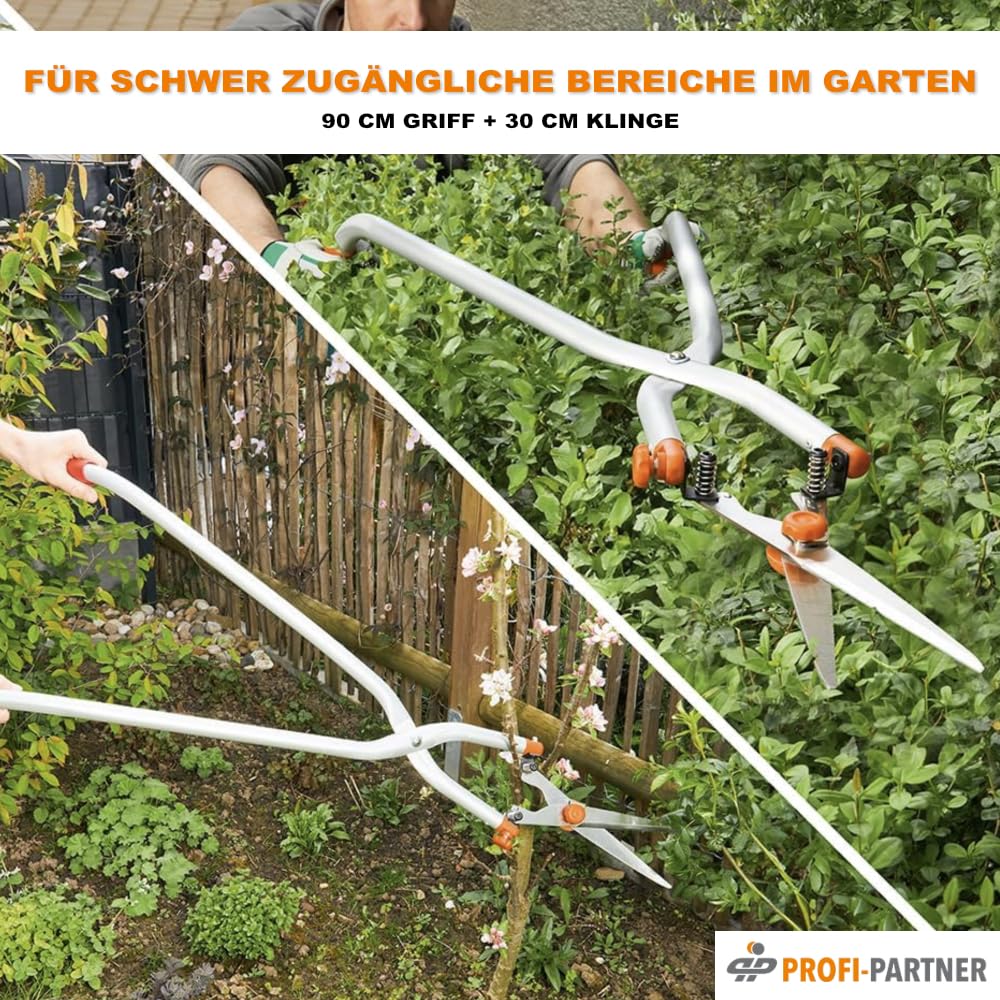 Multiwinkel-Heckenschere 90 cm, 180° Kopf, ultraleicht | Gartenschere, Astschere, Rasenschere, für hohe Hecken & bodennahe Pflanzen, kraftsparend