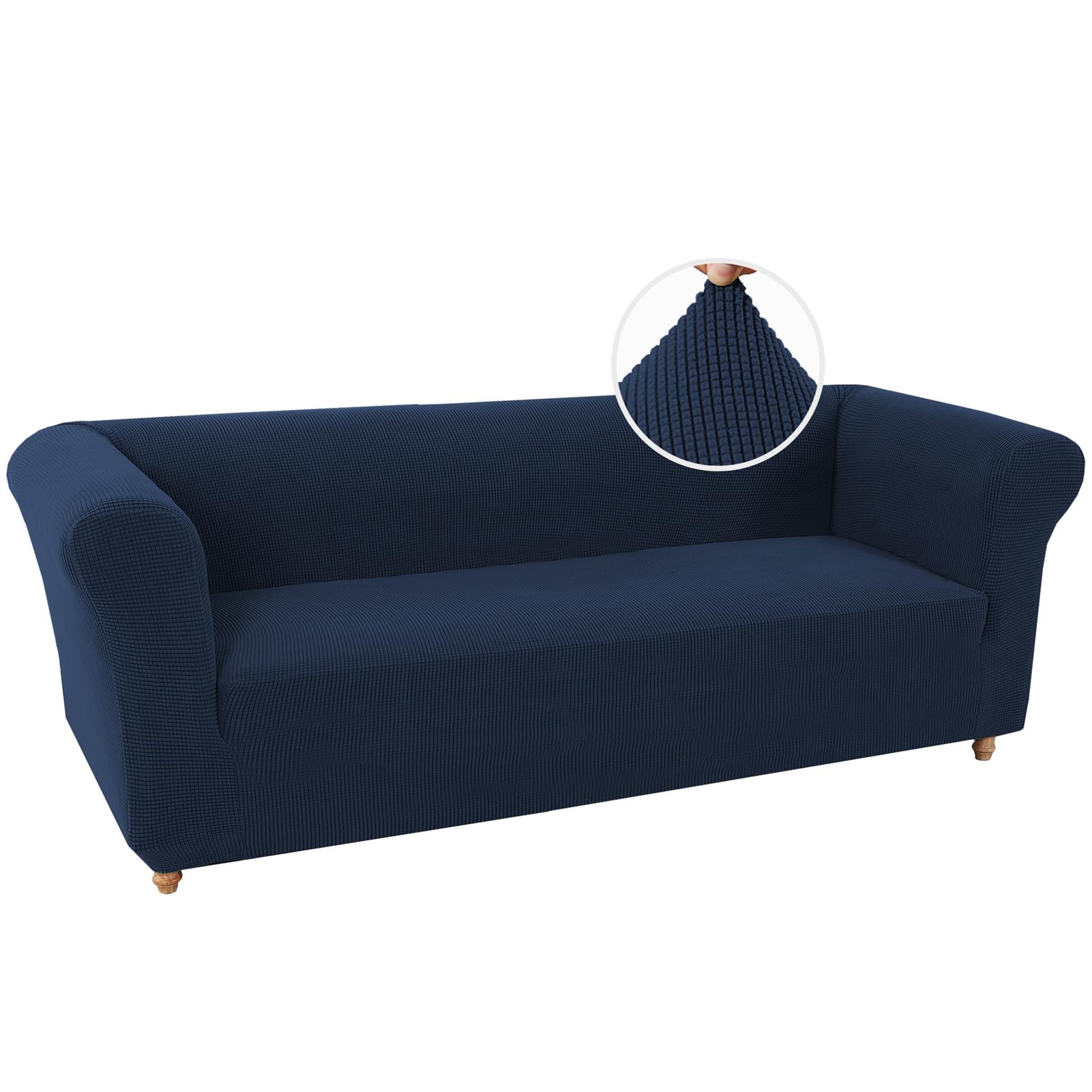Housse de canapé 3 places extensible bleu marine avec accoudoirs