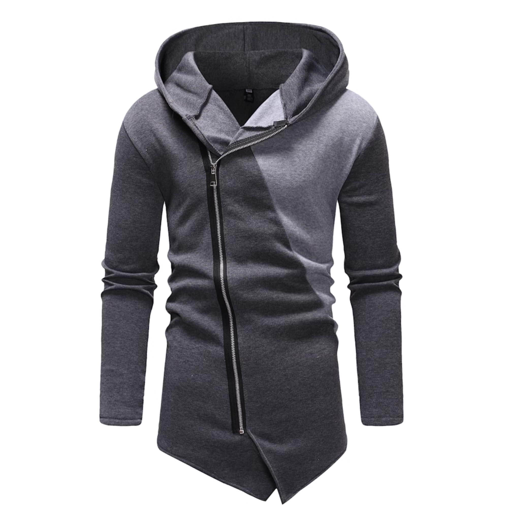 Men's Stylish Asymmetrical Zip Windbreaker Long Sleeve Hip Hop Hooded Jacket Lightweight Winter Warm Slim Hoodie