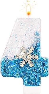 Frozen Birthday Candles 0-9, Snowflake Glitter Number Candles White and Blue Cake Decorations for Kids Adults Birthday Wedding Anniversary Party Supplies (4)