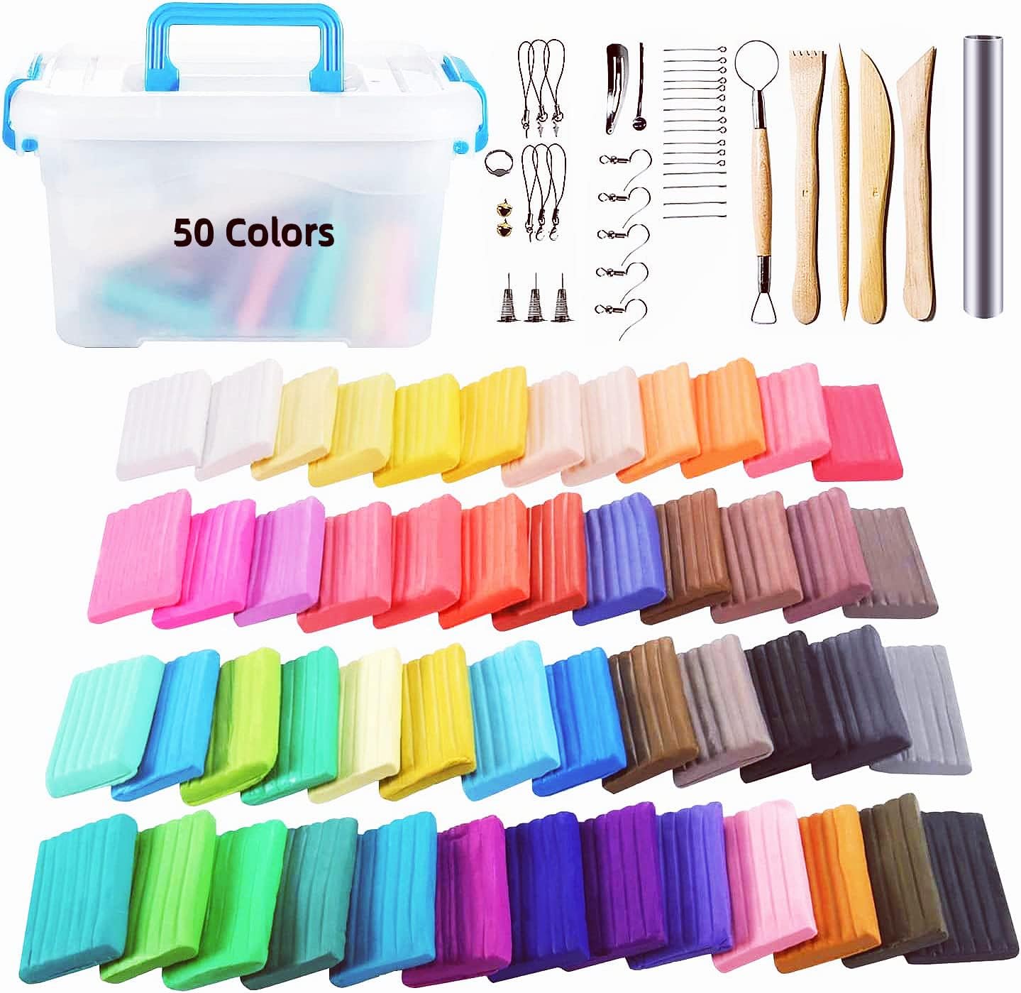Polymer Clay Kit,DAOFARY 50 Color Modeling Clay Kit DIY Oven Bake Clay for Kids and Adults with 5 Sculpting Tools, Accessories and Portable Storage Box