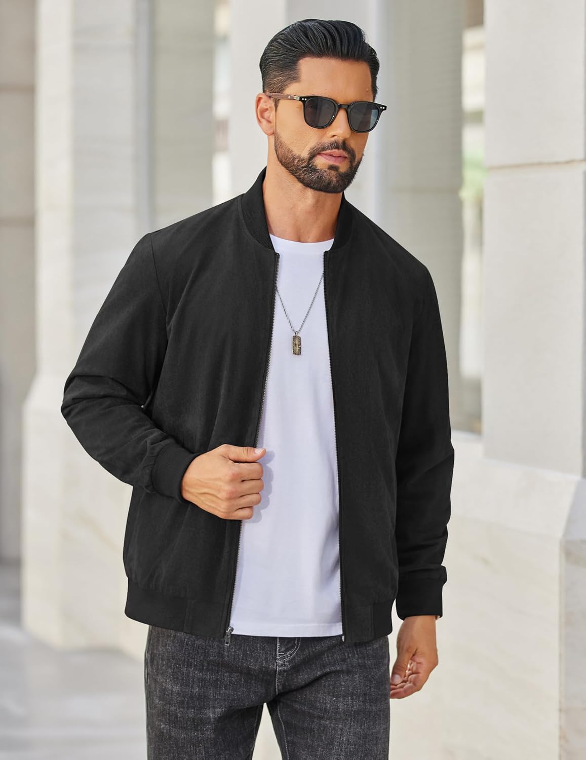 COOFANDY Men's Lightweight Suede Bomber Jackets Casual Varsity Jacket Vintage Faux Leather Jackets - Image 4