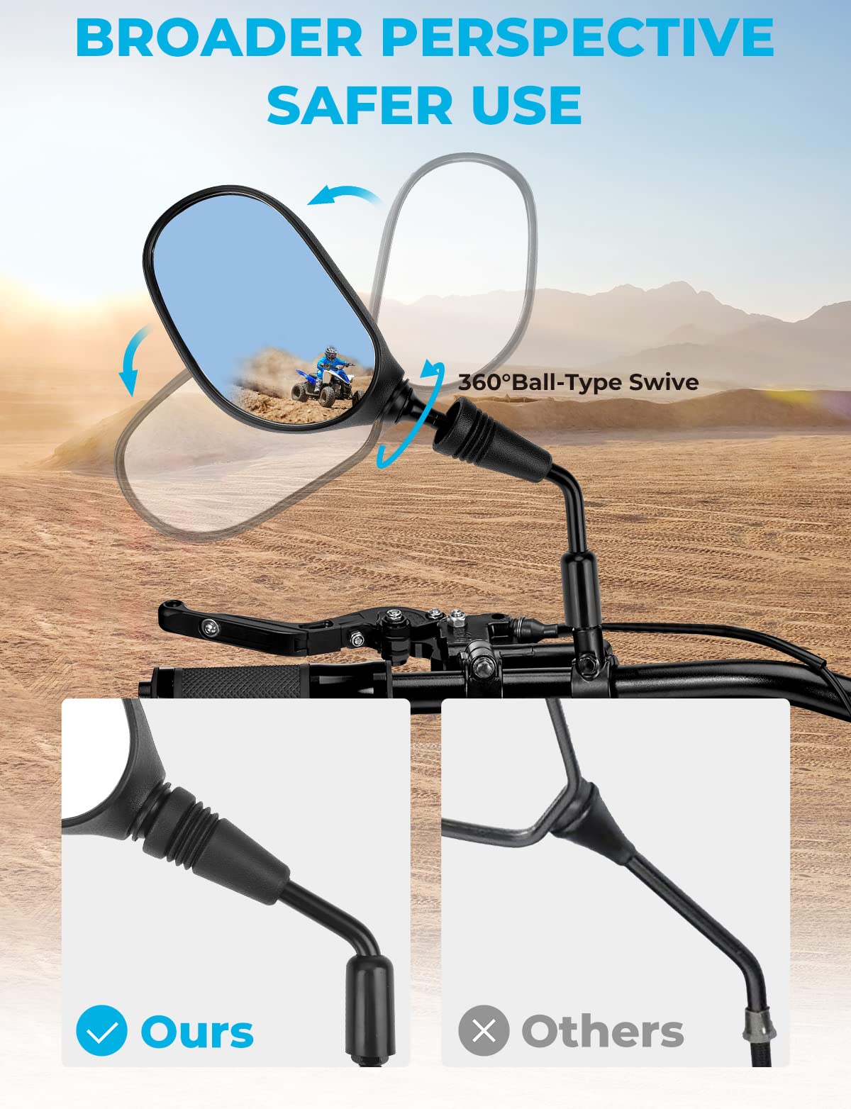 KEMIMOTO Lusterko Motocyklowe do Kierownicy 7/8 cala, Homologacja E24, Uniwersalne Lusterka Motocyklowe ATV, Lusterka z 8mm / 10mm Gwintem dla Sportsman Scrambler FourTrax