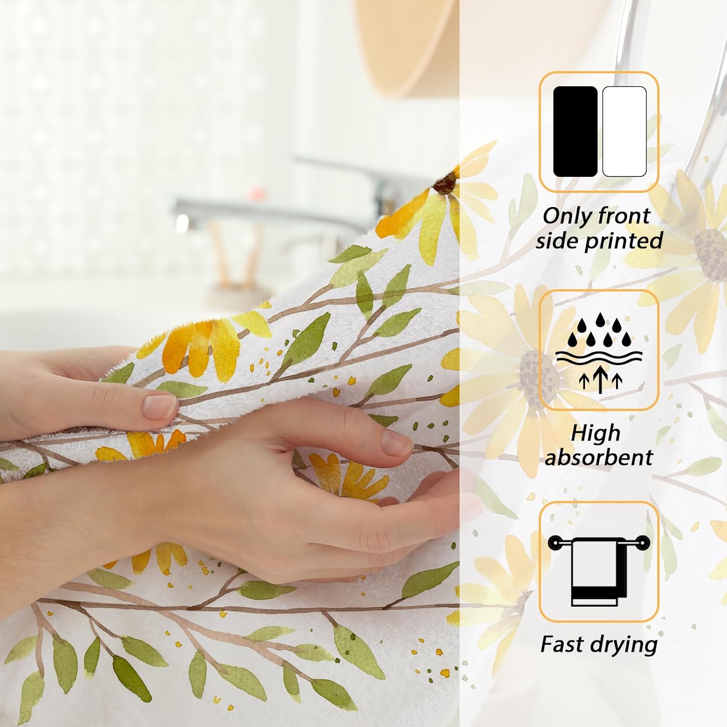 Vintage Sunflower Bathroom Hand Towels, Floral Bath Hand Towel for Decorative Fingertip Towels Set of 2 for Home Bathroom Spa Hotel Gym 14"X28" - Image 5