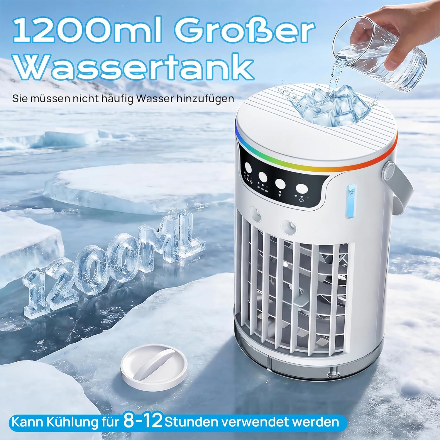 Mini klimaanlage, 1200ml Mobile Klimaanlage mit 3 Geschwindigkeiten & 2-4-8H Timer, Klimaanlage mobil für Schlafzimmer Büro Schreibtisch