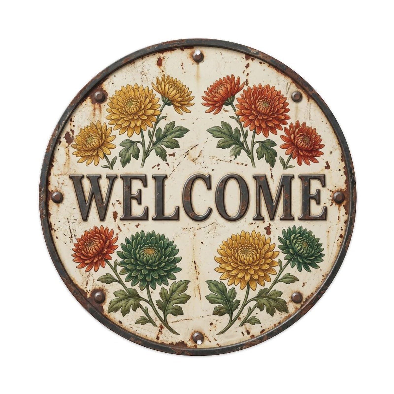 Botanical Floral Greeting Label Welcome Chrysanthemum Metal Tin Sign