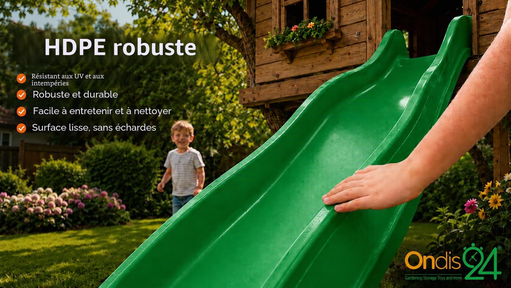Ondis24 Toboggan à vagues de 3 m pour enfant - Toboggan aquatique pour tour de jeu ou pente à partir de 3 ans (300 cm, vert)