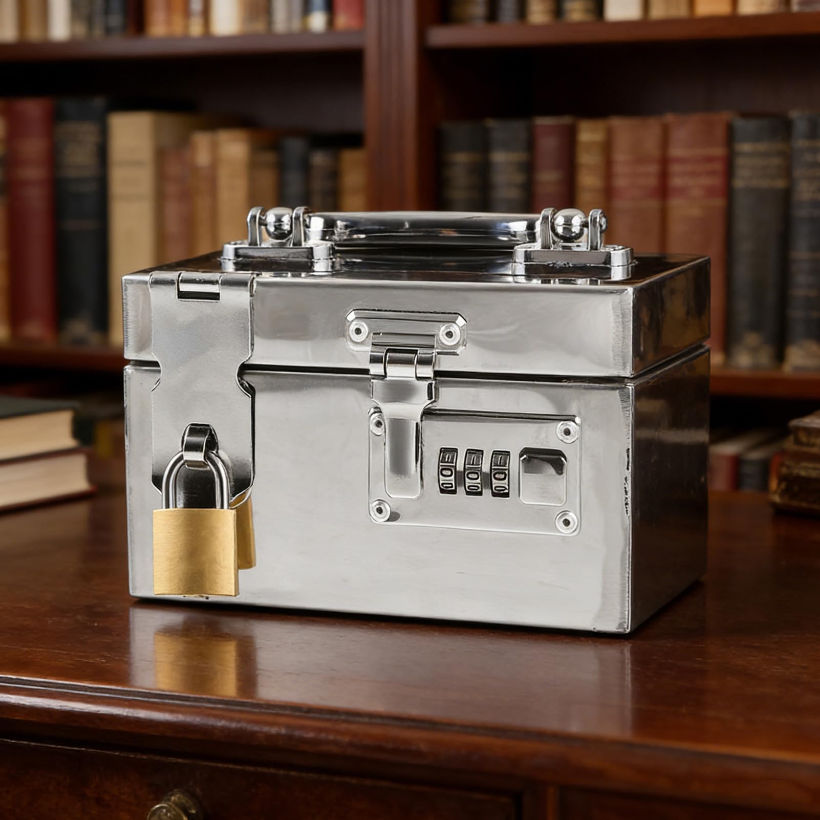 Boîte à Monnaie et Grosse Capacité avec Double Protection Argenté en Acier Inoxydable Tirelire Multifonctionnelle Sécurisée pour Maison et Bureau