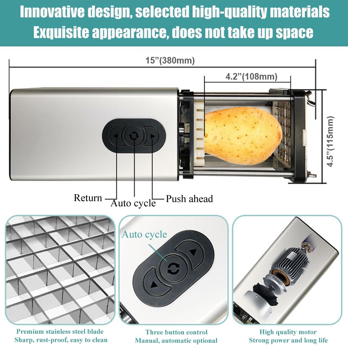 GERRIT Electric French fries cutting machine, household multifunctional electric French fries machine, potato slicer, button control, low noise, stainless steel French fries cutting machine