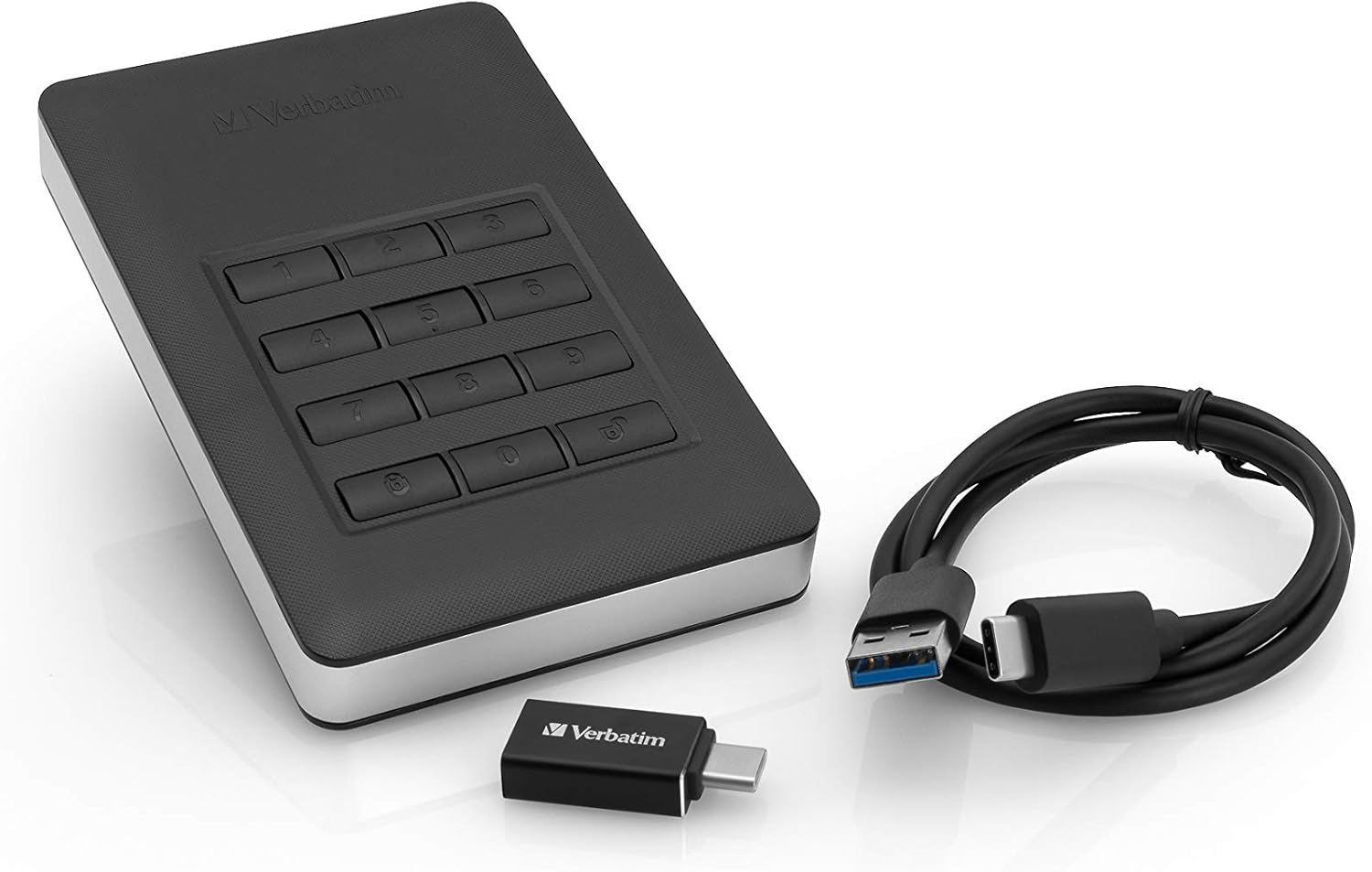 Verbatim Secure Hard Drive with USB-C to USB-A Cable and USB-A to USB-C Adapter