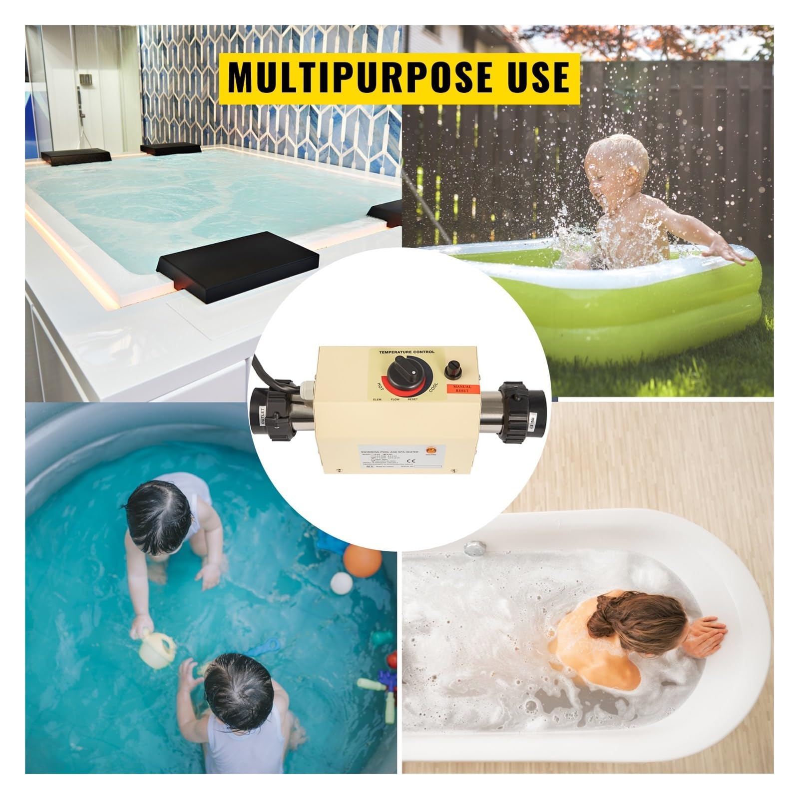 Riscaldatore per Piscina 2KW Mini Scaldabagno Elettrico Termostato Riscaldatore for Piscina Vasca da Bagno Spa for Massaggio Idromassaggio e Riscaldamento Pompa di Calore per Piscina(50mm)
