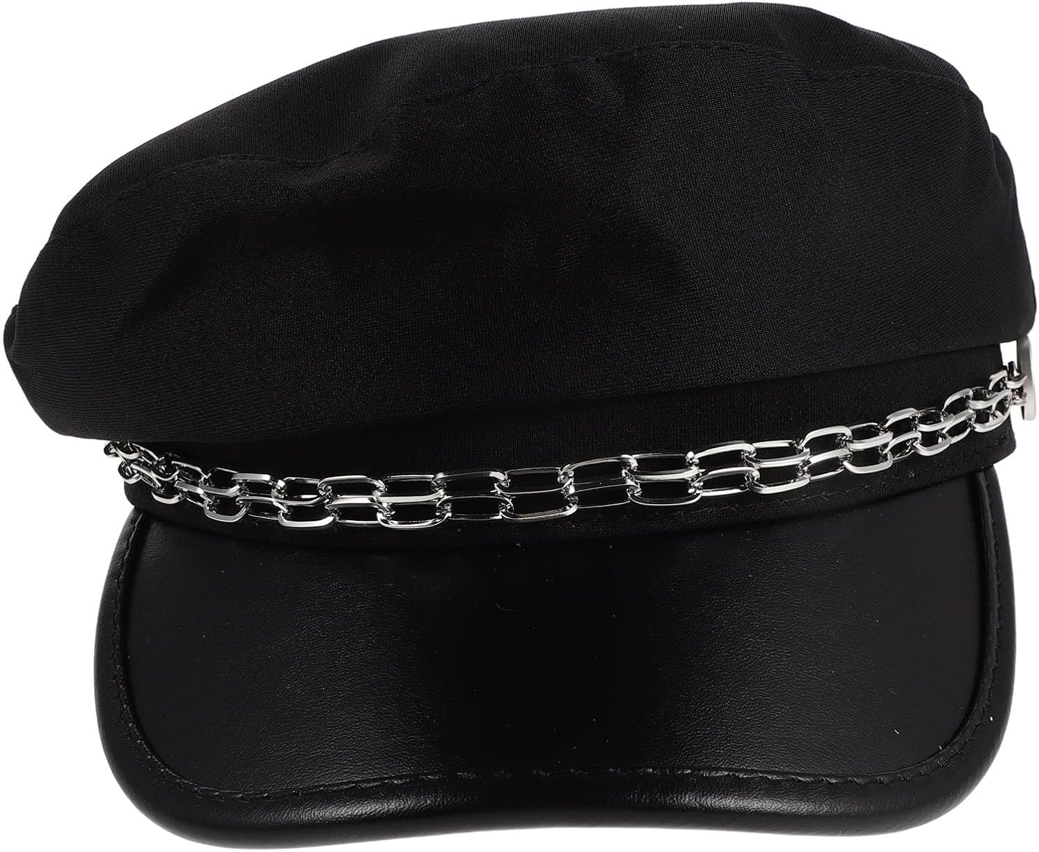 Women Fiddler Cap, Newsboy Hat, Black Flat Top Short Brim Visor Beret Cap, Fisherman Newsboy Hat with Chain for Costume Party Appointment