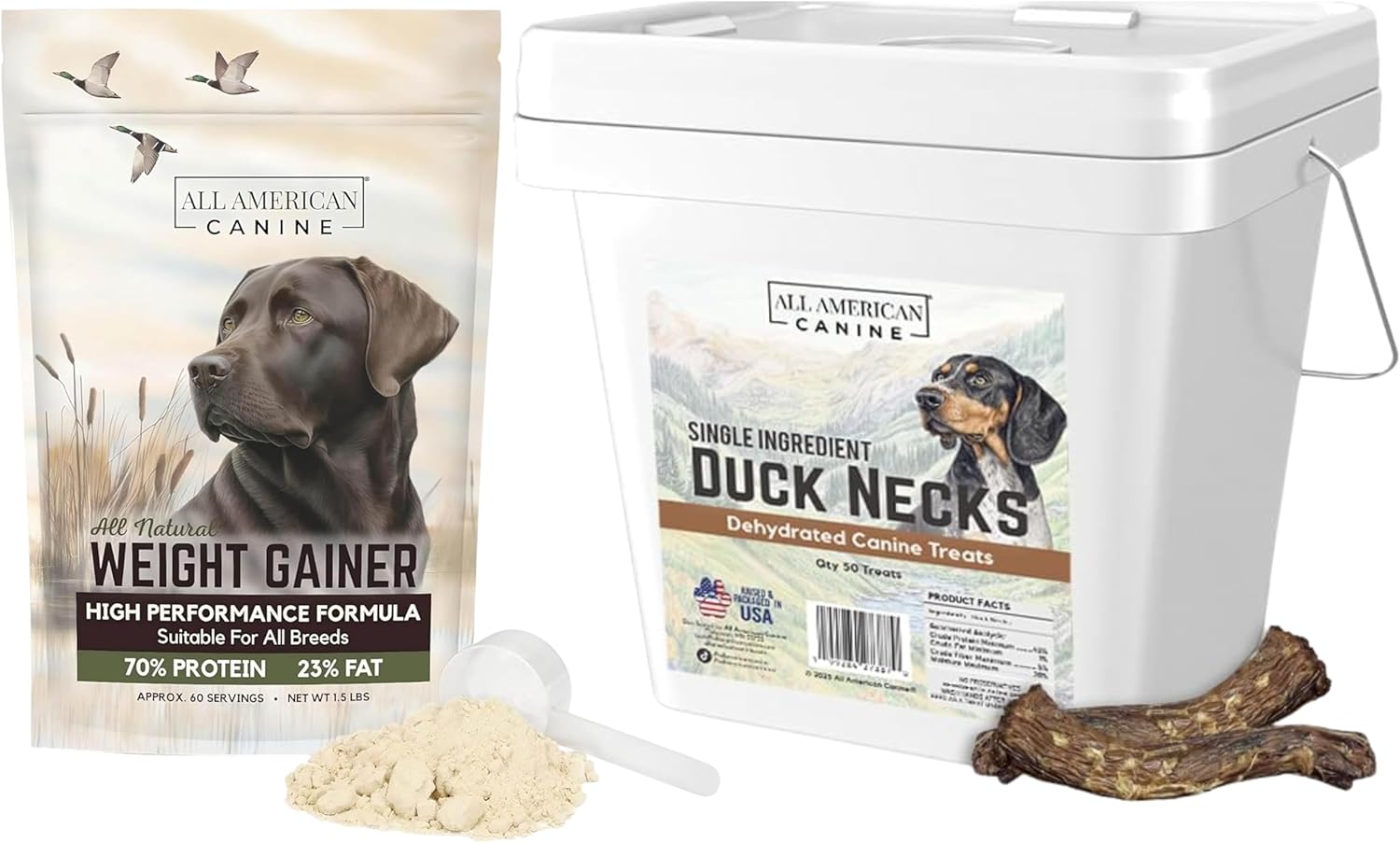 All American Canine Dog Weight Gainer and 50 Natural Duck Neck