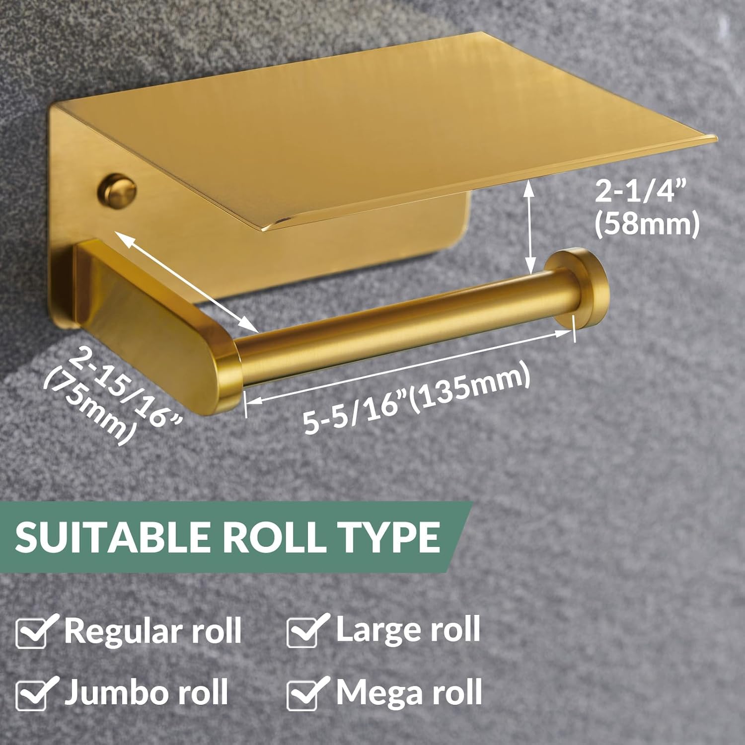 Bath Robe Hook 2 Pack and Toilet Paper Holder with Shelf Bundle, APLusee 304 Stainless Steel Wall Mounted Bathroom Accessories Brushed Gold