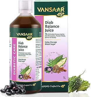 Vansaar 45+ Diab Balance Juice, 1L | Ayurvedic Diabetic Care Juice for 45+ Adults | Karela, Jamun, Neem, Paneer Doda, Cinnamon, & 9 more natural herbs | Manages Blood Sugar & Insulin Level