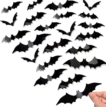 Bobobag 120 Pcs 3D Bats Halloween Decorations,Halloween Wall Decor 4 Sizes Black Bats Sticker for Wall Window