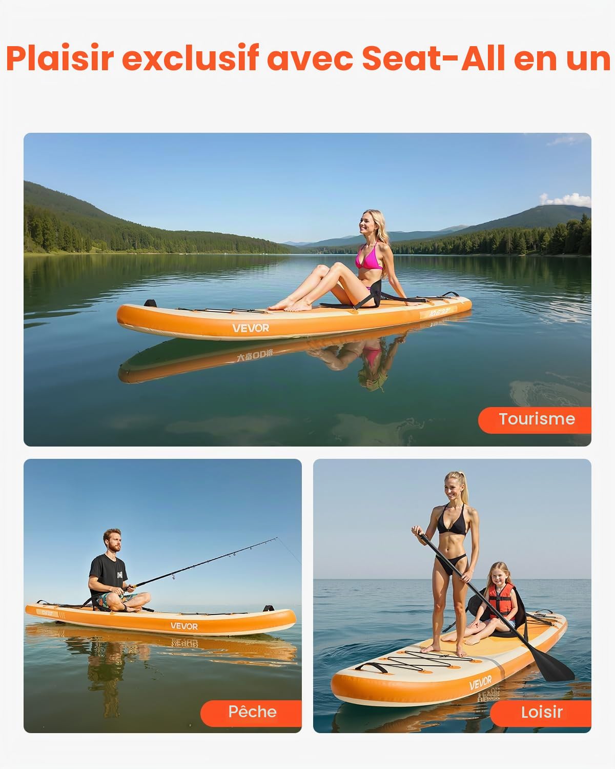 VEVOR Paddle gonflable avec siège, 323 x 83,8 x 15,2 cm, planche à pagaie debout sup ultra-légère avec accessoires de pompe, pagaie, aileron, sac à dos, laisse de cheville, sangle, pour jeunes adultes