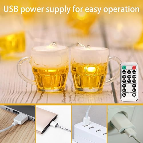 Miniatura 3 de Guirnalda de luces 3D para taza de cerveza para decoración del día de San Patricio, 10 pies, 15 luces LED con control remoto USB y funciona