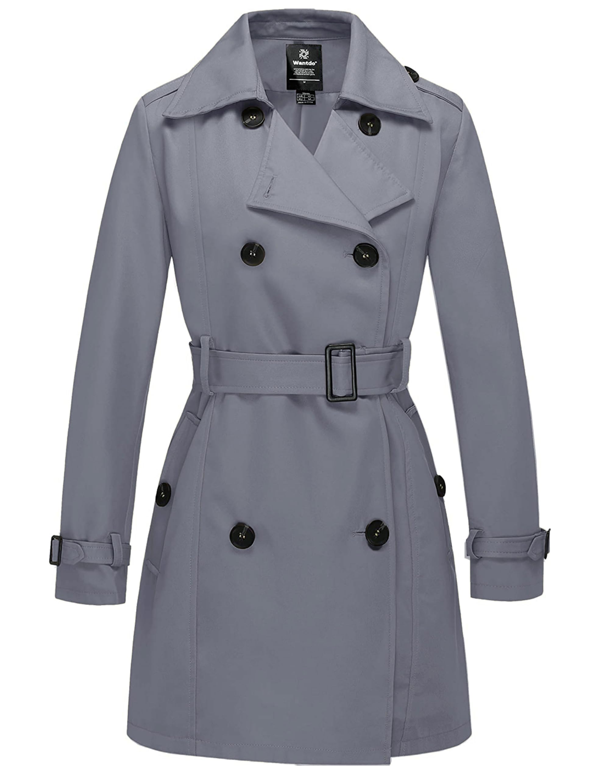 Wantdo Cappotto Primaverile da Donna Doppiopetto Lungo Trench Antivento Idrorepellente Leggera Casuale Giubbotto con Cintura Slim Fit