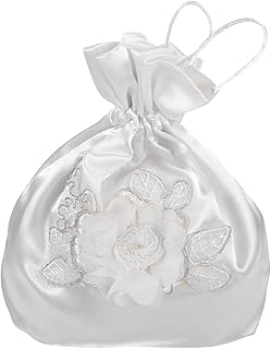 LOGOFUN Wedding Bags Satin Bridal Wedding Money Bag White Handbag with Bows Ribbon Bridal Showers Pouch Bag for Women Girls Party Supplies - 9.04X8.65X0.39in