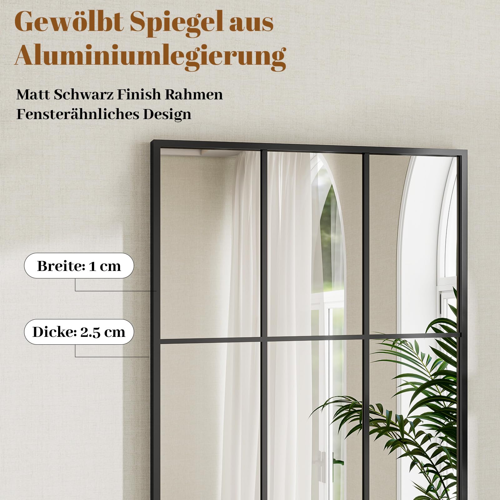 Koonmi 60x165 cm Fensterscheibe Ganzkörperspiegel - rechteckige Raster-Designed Dekorative Vollkörper Wandspiegel mit Metallrahmen hängend Schrägung für den Eingang, Wohnzimmer Dekoration, Schwarz