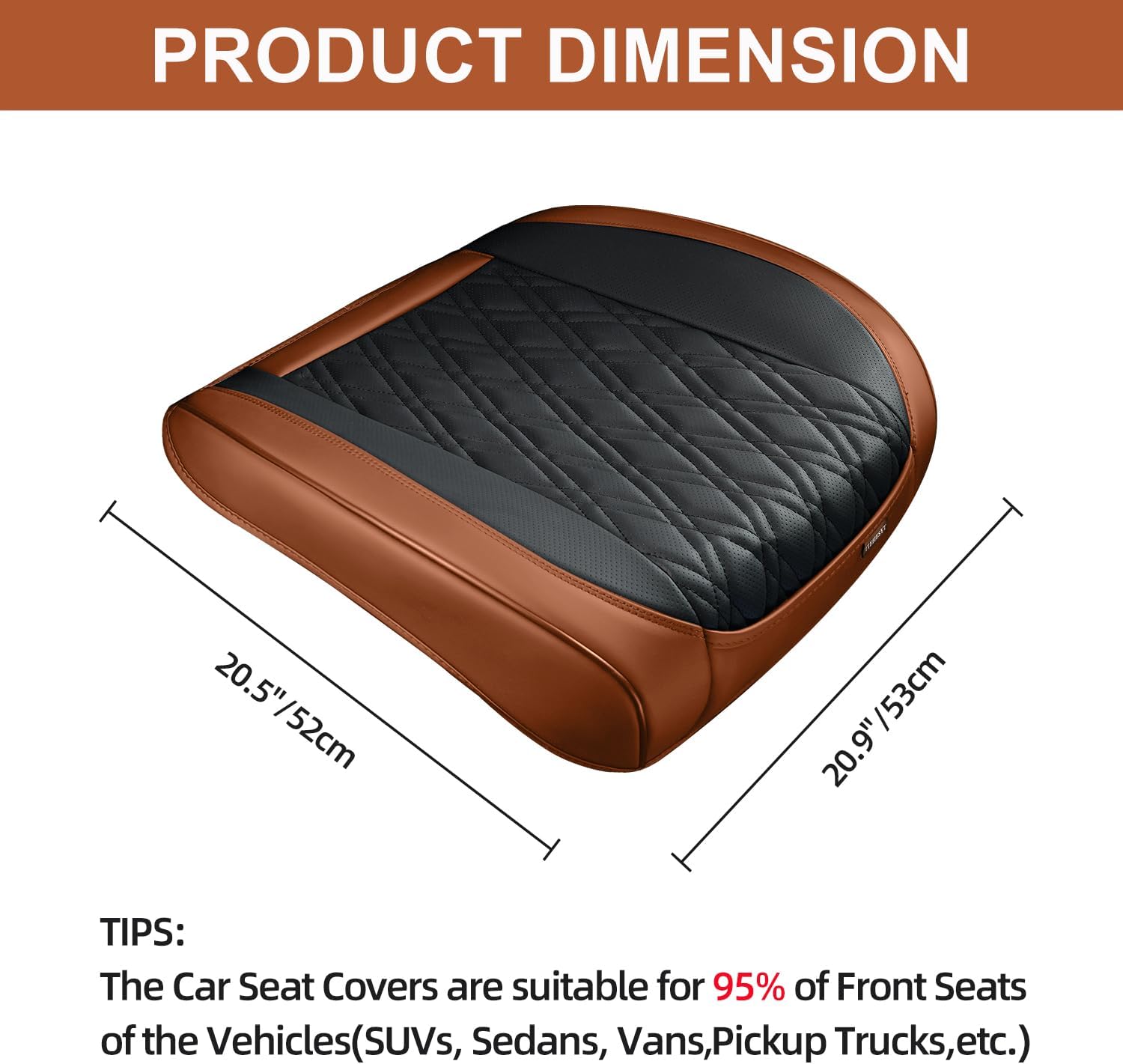 TIEHESYT Luxury Faux Leather Car Seat Cover Front Bottom Protector, Seat Cushion Without Backrest, Anti-Slip and Wrap Around The Bottom, Fit Most Cars & Vehicles, 2 Piece, Brown&Black