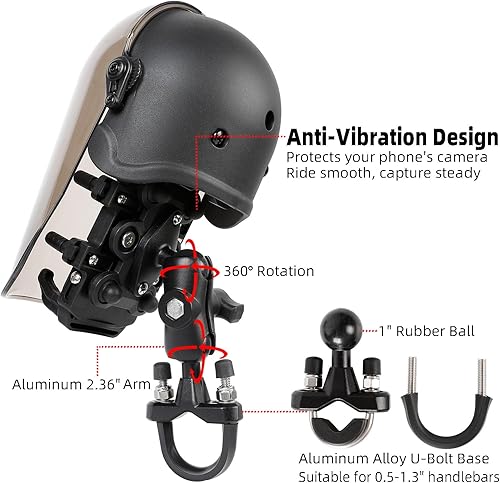 Miniatura 3 de Soporte de teléfono para motocicleta con amortiguador de vibraciones, impermeable, resistente al sol, base de montaje de manillar de aleación de