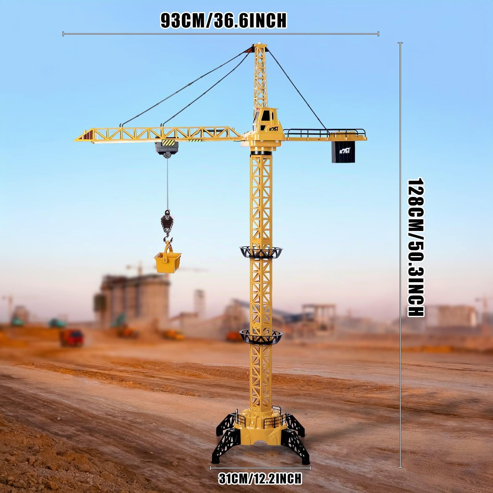 deAO RC Bauturmkran für Kinder, Ferngesteuerte Kran 128 cm Höhe, 6 Kanäle, 680 ° Rotation, Ferngesteuert Turmkran Spielzeug mit Lichter und Geräusche, Modell Die Cast, Geschenke für Jungen Mädchen