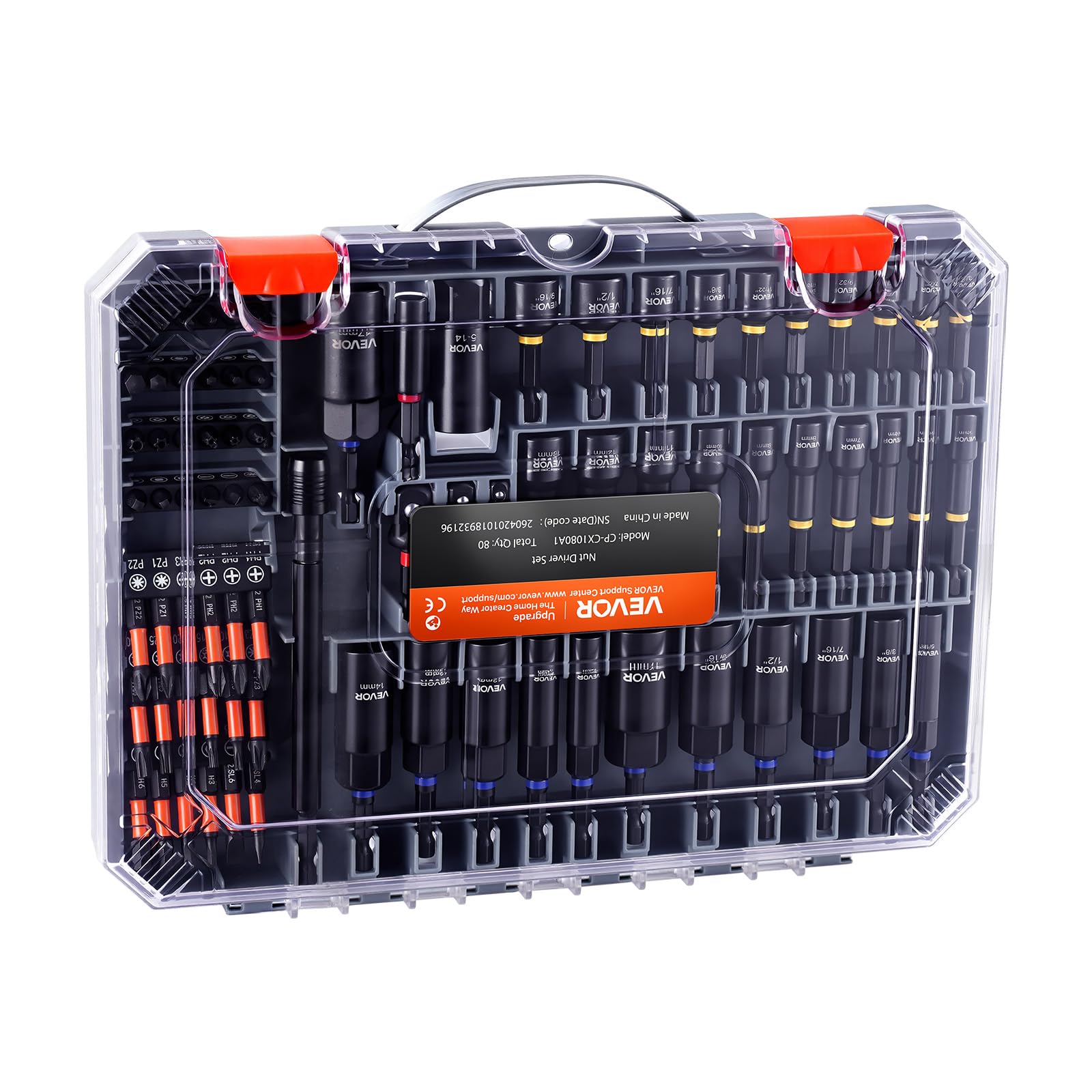 VEVOR Juego de Llaves de Vaso 80 Piezas, Métrico y SAE con Destornilladores de Tuerca Adaptadores de Dados de Impacto Caja de Transporte, Herramientas Mecánicas para Reparación de Autos Construcción