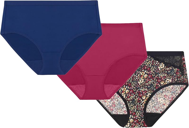 PLAYTEX Women's Microfiber Underwear Hipster Pack, 3-pack, Plus Size Panties Available, Full Coverage, Stay-put Design