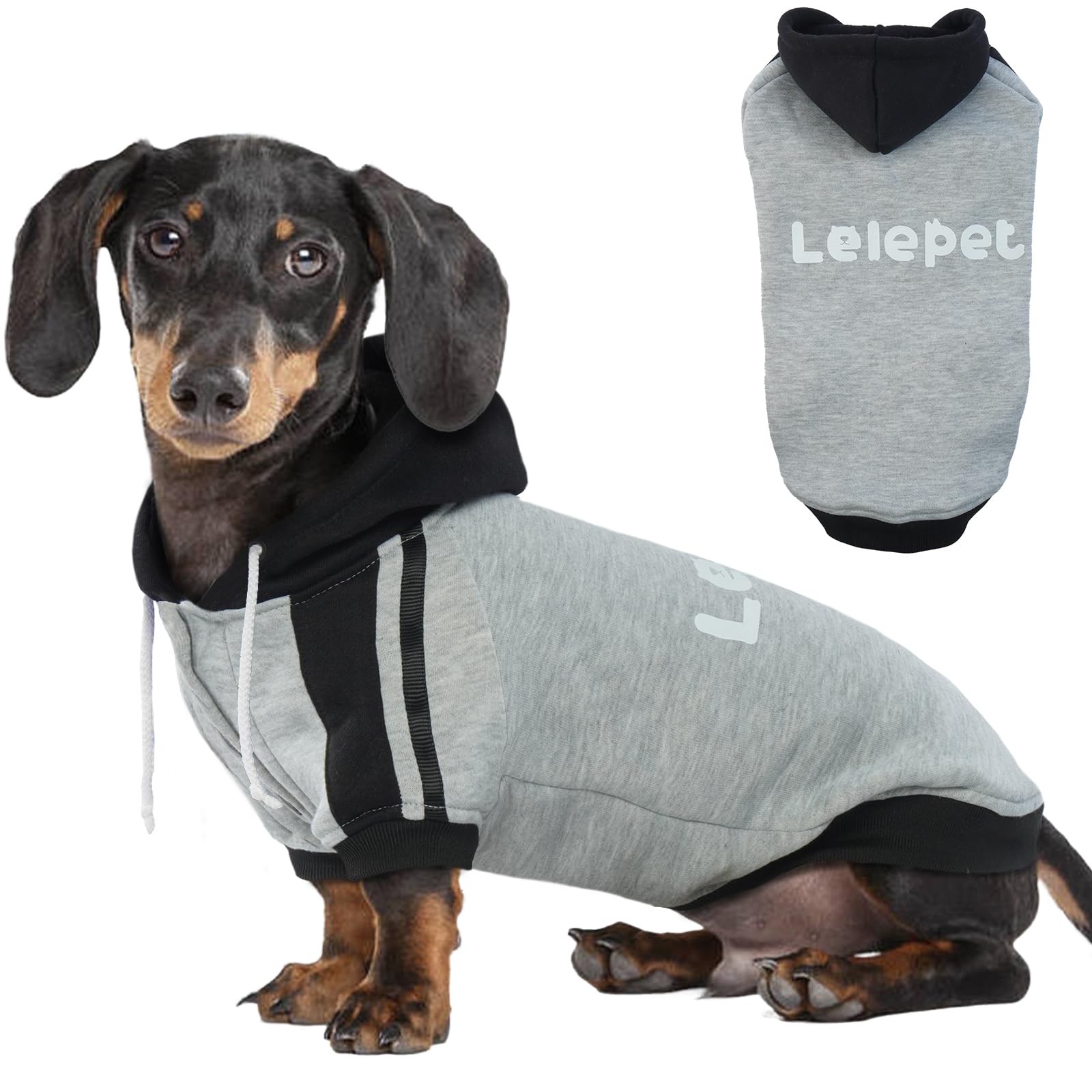 Lelepet Kapuzenpulli für Dackel, Hundepullover mit Lelepet Print, Dachshund Hundesweatshirt, Pullover Hoodie für Kleine Mittelgroße Große Haustier, Weich Hund Kapuzen Kleidung, Grau L