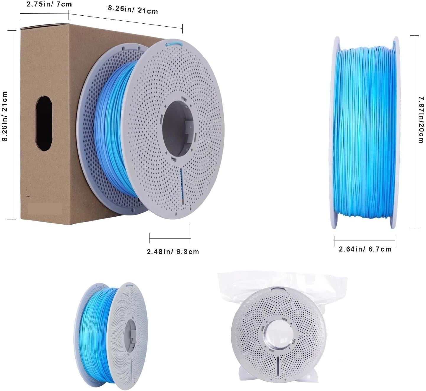 Matte Gradient Rainbow PLA 3D Filament 1.75mm 1KG, Fast Length-Based Color Change, Glacier 3D Printing Material