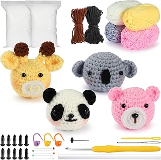 Beginner Crochet Kits, Crochet Kits for Kids and Adults, 4PCS Crochet Animal Kit for Starters Include Videos Tutorials