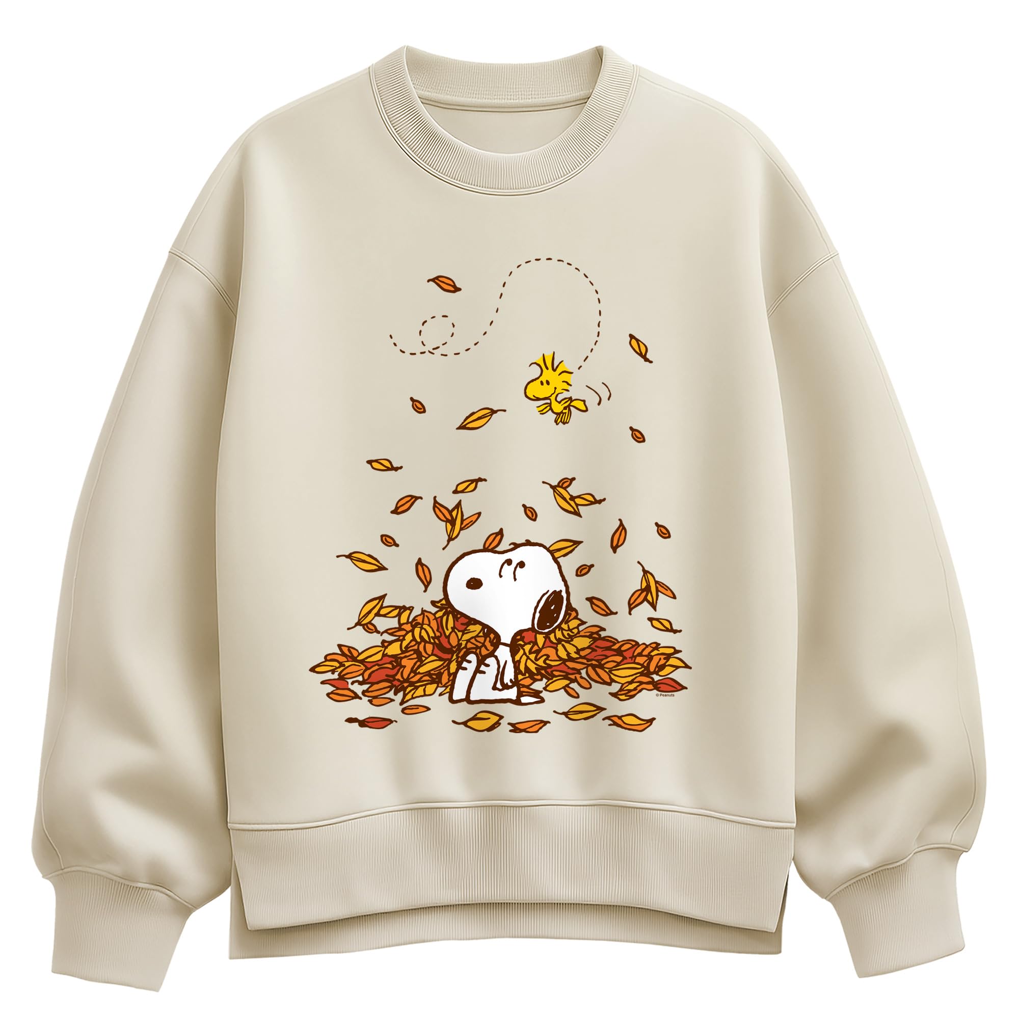 Snoopy & Woodstock Leaves - Women's Oversized Fleece Crew Sweatshirt