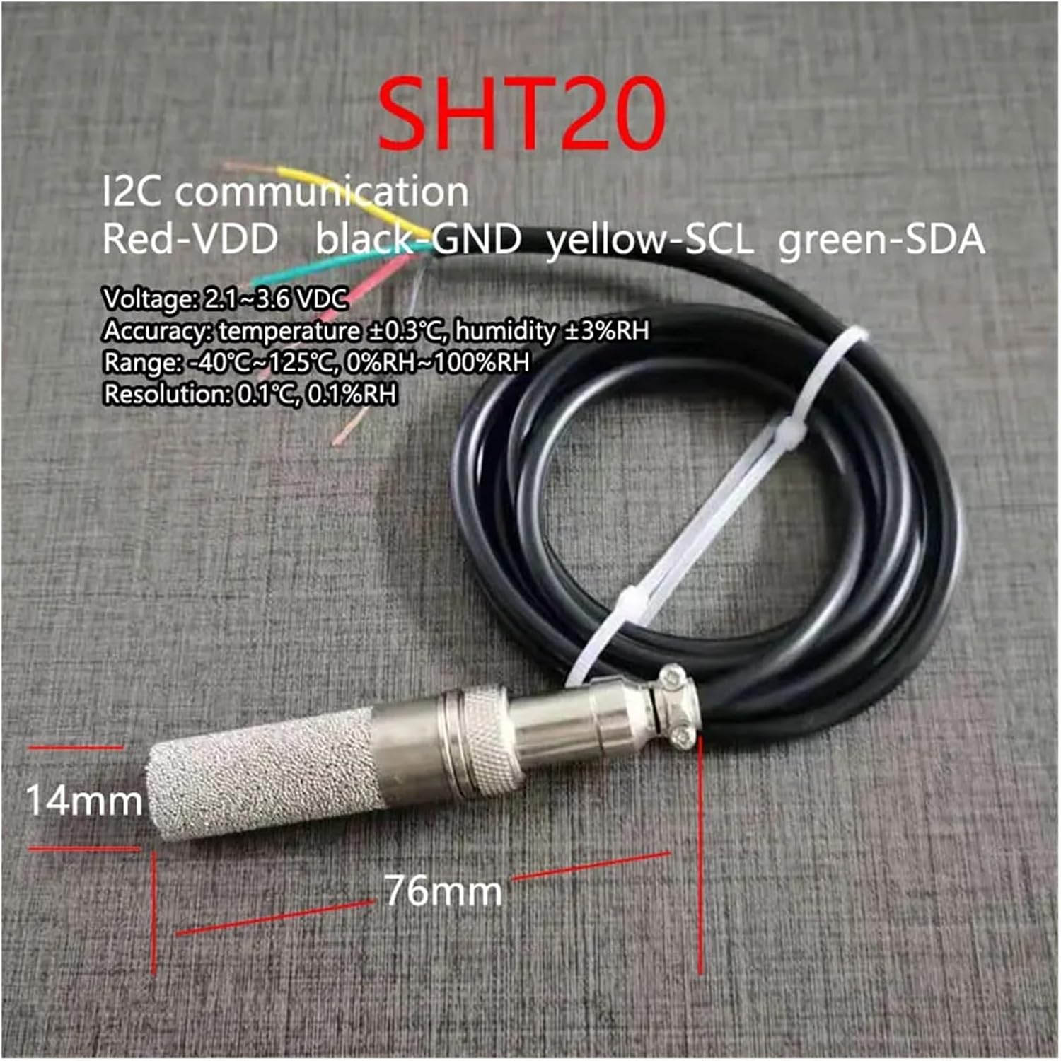 1 PCS Soil Meter SHT20 SHT30 Soil Meter/Humidity Temperature Sensor Soil Temperature Sensor IIC I2C SDA SCL Output air Gas(SJ76-SHT20)