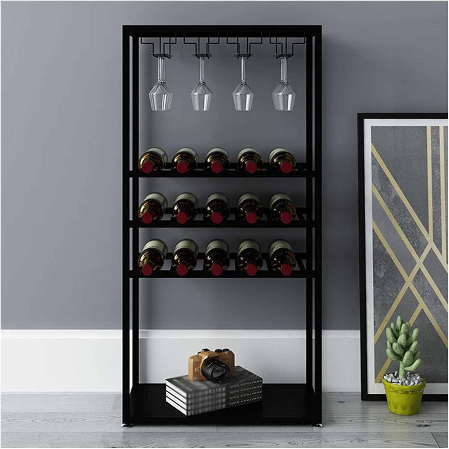 Bottles Wine Rack, 3/4 Tier Freestanding Bar Cabinet with Glass Holders & Spacious Tabletop, Drinks Holder Stand Display Storage Shelves for Kitchen, Pantry, Cellar