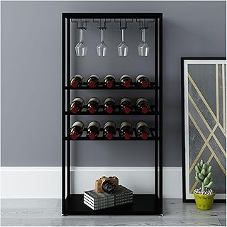 Botellero para 15-25 Botellas, Botellero Independiente con Soporte para Vasos, Estante para Botellas De Vino para Muebles De Cocina y Comedor, Hierro Blanco/Negro