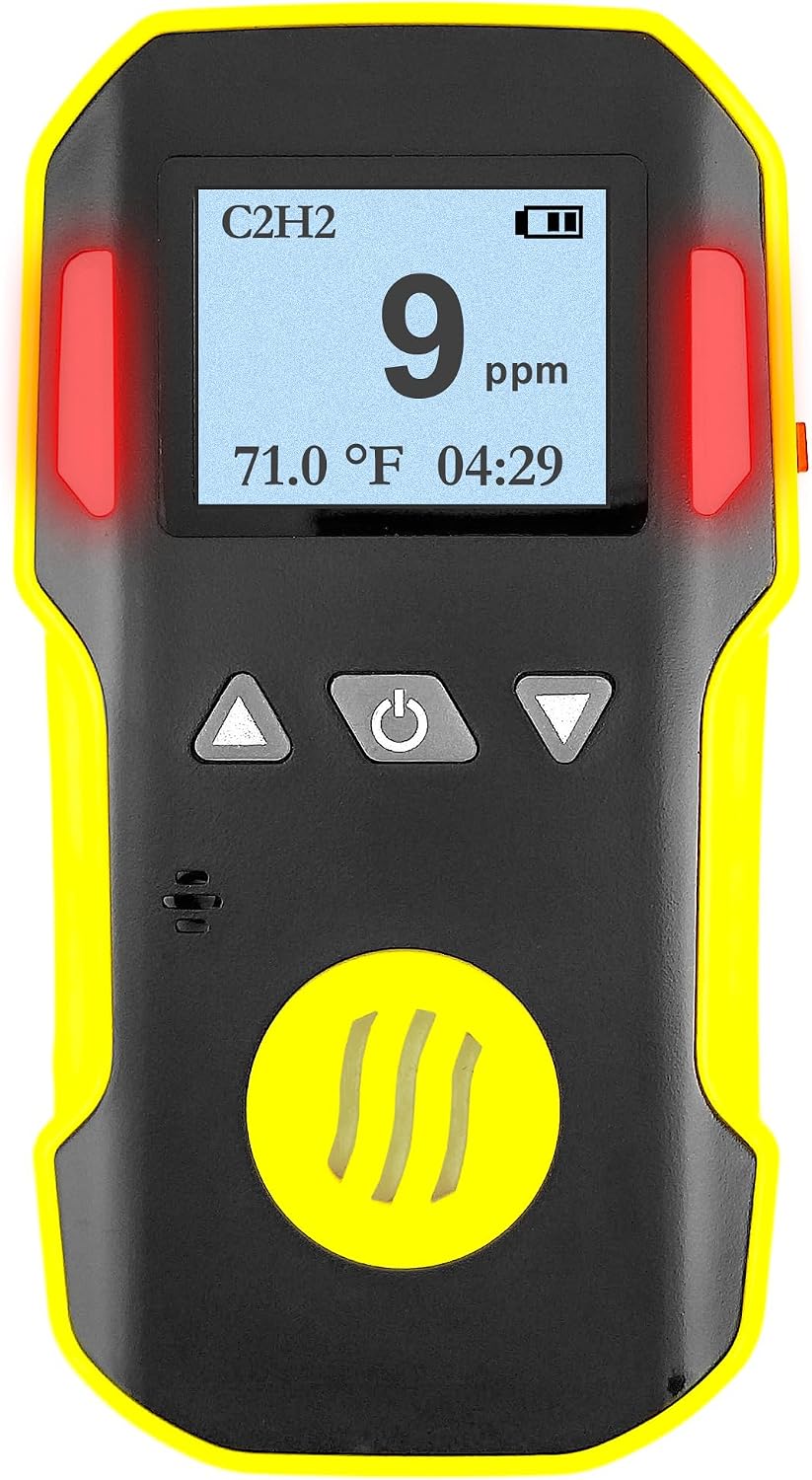 Acetylene Gas Detector (C2H2) by Forensics | USA NIST Calibration & Certificate | Dust & Explosion Proof | USB Recharge | Sound, Light and Vibration Alarms | 0-100 ppm |