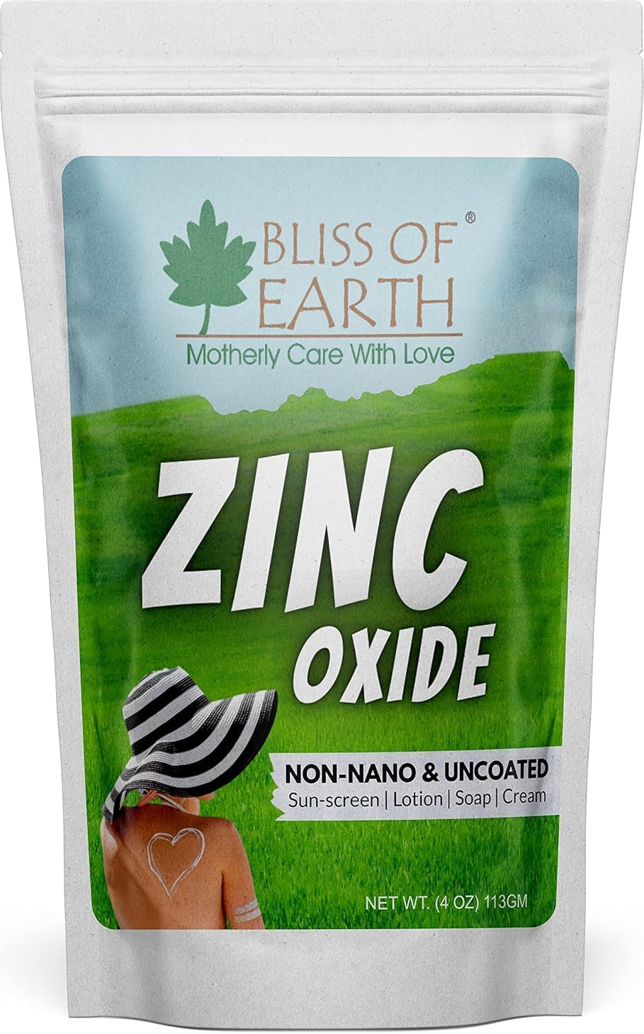 Bliss of Earth Zinc Oxide Powder, 4oz | Organic SPF Mineral Powder for Skin & Face Care | Non Nano Uncoated Fine Cosmetic Grade for Sunscreen, Creams & DIY Beauty