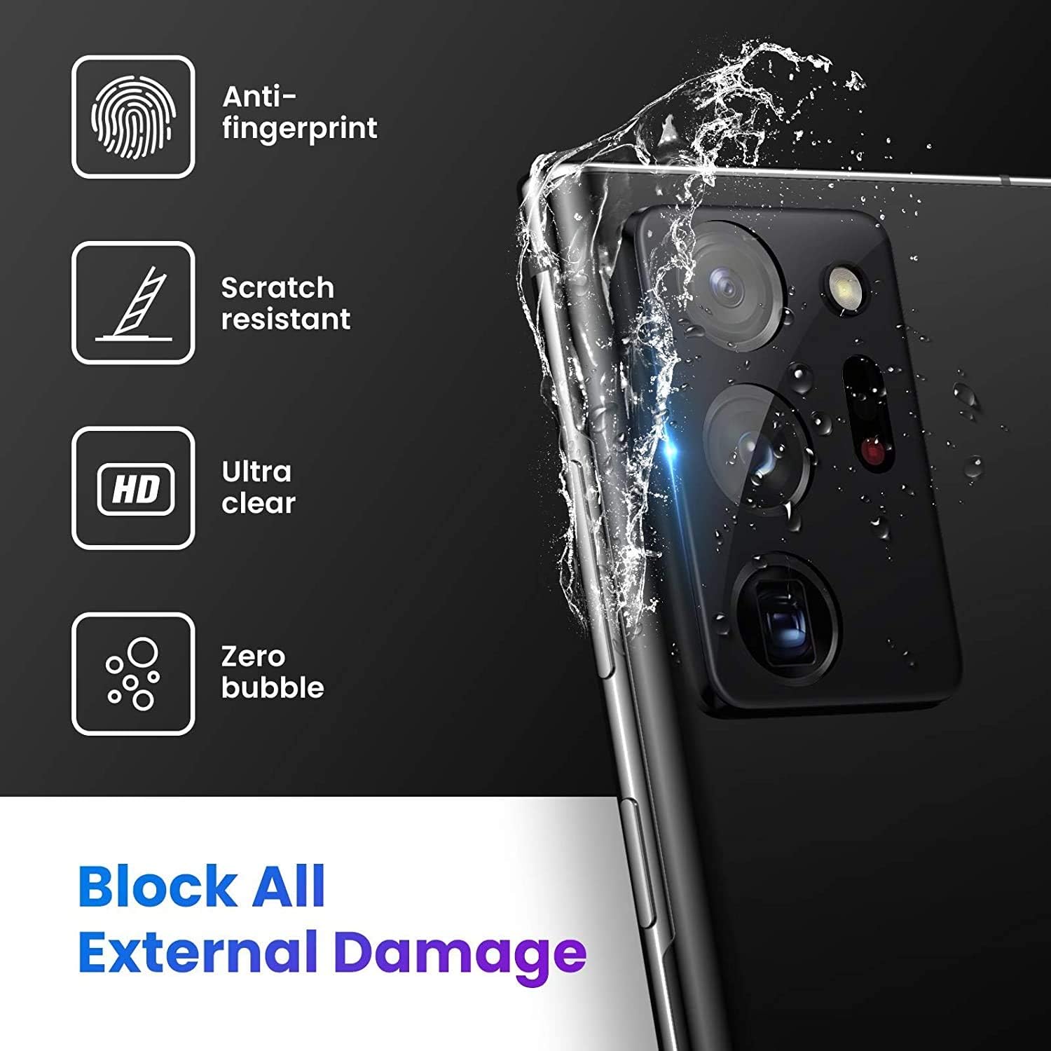 HYAIZLZ Design for Galaxy S21 Ultra Camera Lens Protector,21 Ultra Camera Case Cover Camera Screen Protector Tempered Glass HD Clear Anti-Scratch,Black