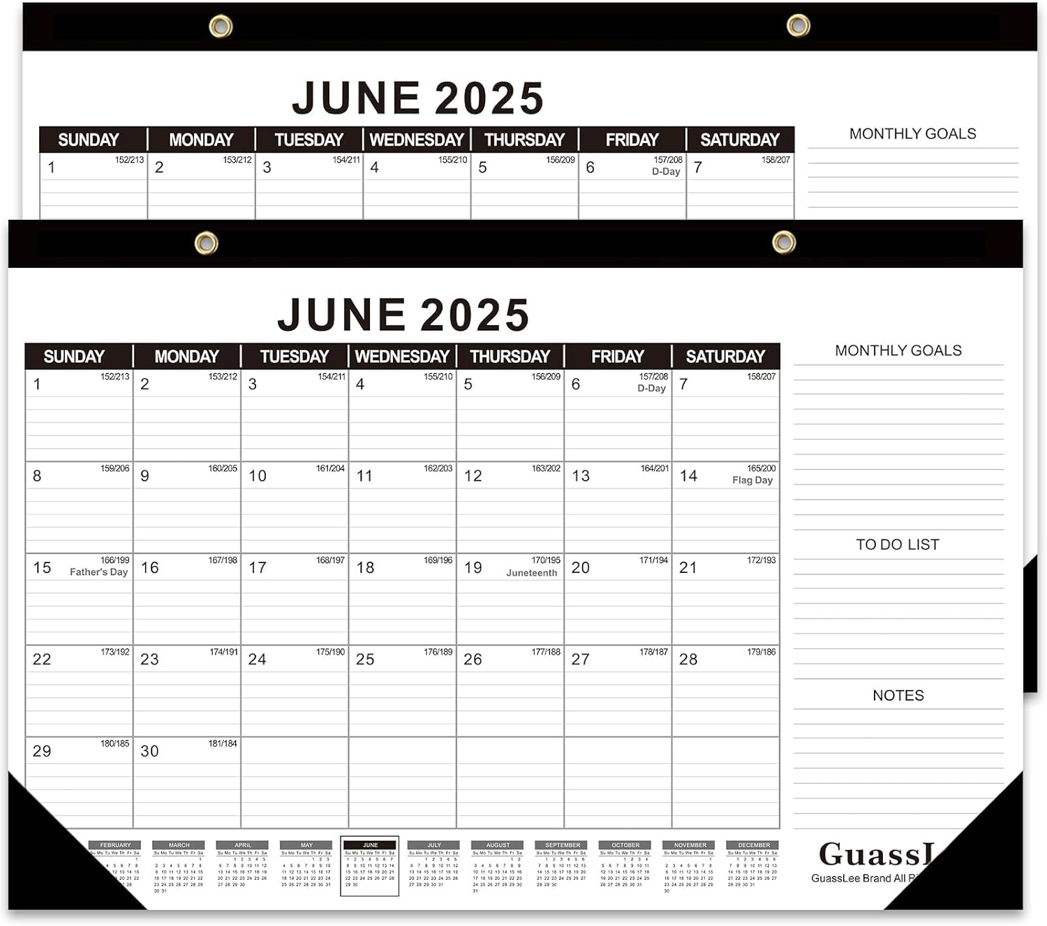 GuassLee Desk Calendar 2025, 2 Packs, 19 Months Calendar 17" × 11.5" Desk Calendar from June. 2025 to December. 2026 with Julian Date, To-do List, Notes, Monthly Goals, for Home School Office