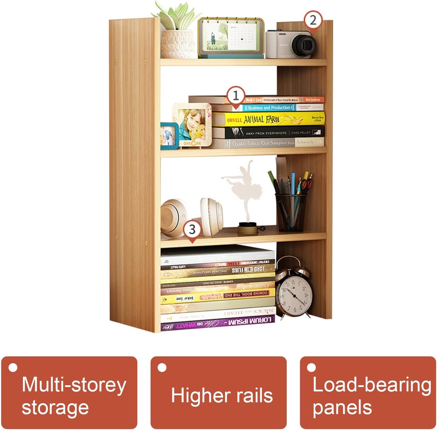 Desk Shelf for top of Desk Thickened Board Multi-Layer Storage Wood Utility Organizer Shelves for Office Living Room, Bedroom(White,40 * 15 * 60)