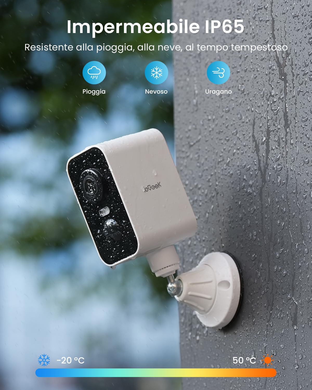 ieGeek 2K Telecamera Wi-Fi Esterno Senza Fili a Batteria, Base Magnetica | Pan 300°, Interne & Esterne, Visione Notturna a Colori, Rilevamento Movimento PIR, Audio Bidirezionale, SD/Cloud, IP65