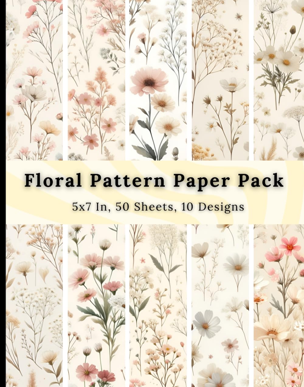 Floral Pattern Paper Pack 5 x 7 Inch Designs: Vintage Beige Flower Pattern, 50 Sheets, 10 Designs| Vintage Floral Scrapbook Paper Pad for Crafts, Origami, DIY